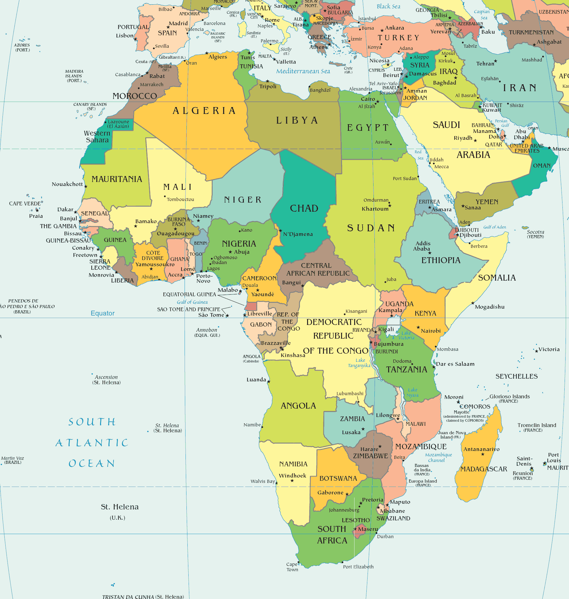 Political Map of Africa with Country Borders and Major Cities